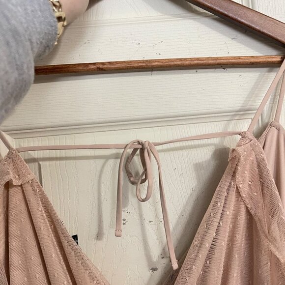 Express Womens Beige Floral Embroidered Mesh Layered Cold Shoulder Blouse Large - Picture 5 of 7